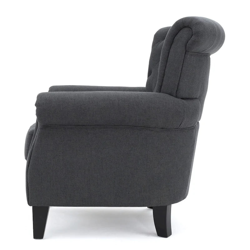 Accent Chair With Tufted Backrest With Wooden Legs