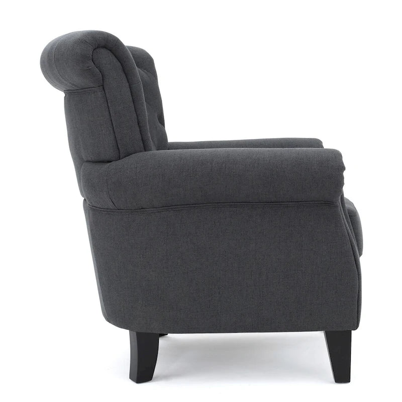 Accent Chair With Tufted Backrest With Wooden Legs