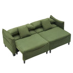 2345 Green Corduroy Fabric, Sofa Can Be Converted Into A Sofa Bed with Two Throw Pillows