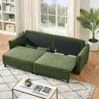 2345 Green Corduroy Fabric, Sofa Can Be Converted Into A Sofa Bed with Two Throw Pillows