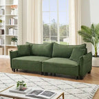 2345 Green Corduroy Fabric, Sofa Can Be Converted Into A Sofa Bed with Two Throw Pillows