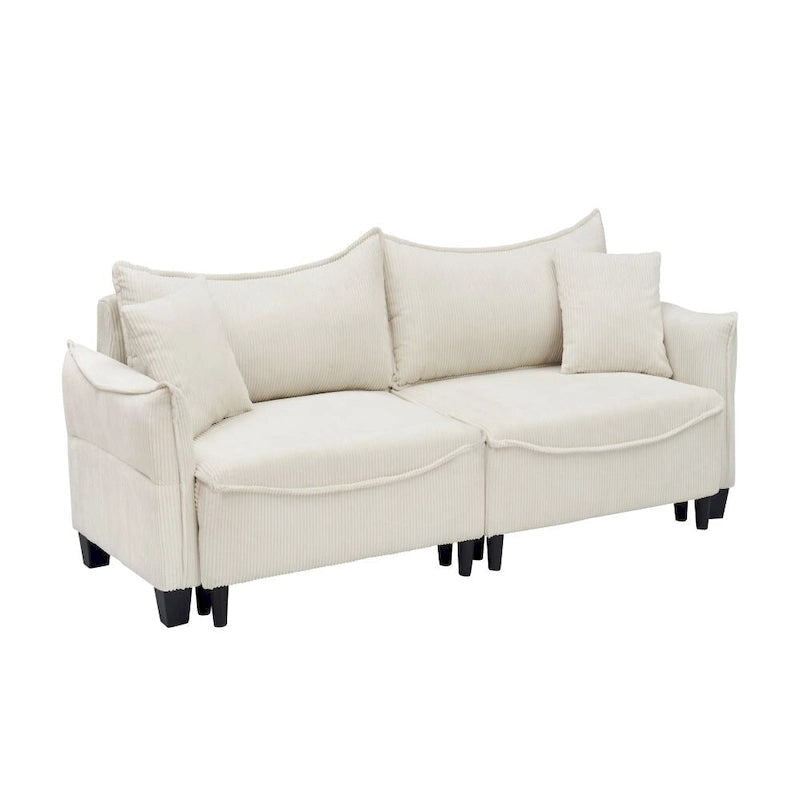 2345 Green Corduroy Fabric, Sofa Can Be Converted Into A Sofa Bed with Two Throw Pillows