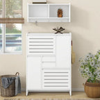 Shoe Cabinet with Wall Cabinet, Space-saving Design Foyer Cabinet with 2 Flip Drawers, Versatile Side Cabinet for Hallway, White