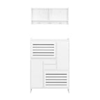 Shoe Cabinet with Wall Cabinet, Space-saving Design Foyer Cabinet with 2 Flip Drawers, Versatile Side Cabinet for Hallway, White