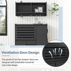 Shoe Cabinet with Wall Cabinet, Space-saving Design Foyer Cabinet with 2 Flip Drawers, Versatile Side Cabinet for Hallway, White