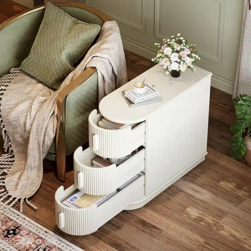 3-drawer Solid Wood ChairSide End Table for Living RoomSet of 2)