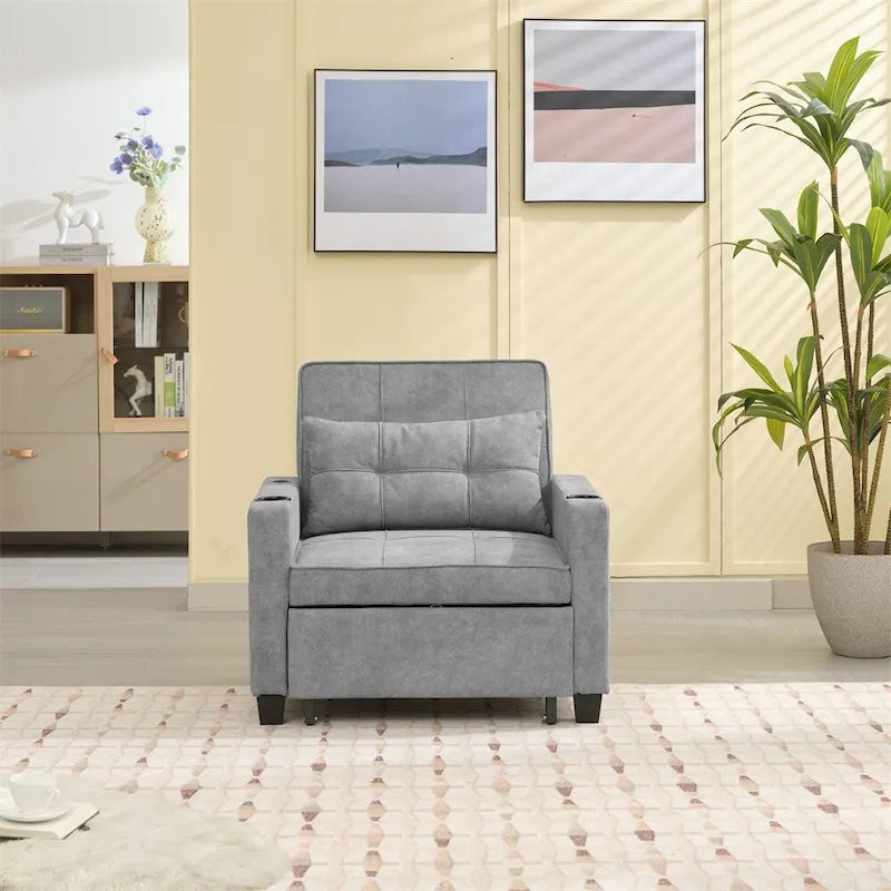 3-in-1 Pull Out Futon Convertible Chair with USB Ports