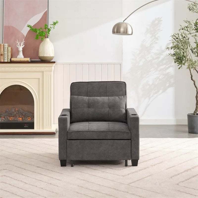 3-in-1 Pull Out Futon Convertible Chair with USB Ports