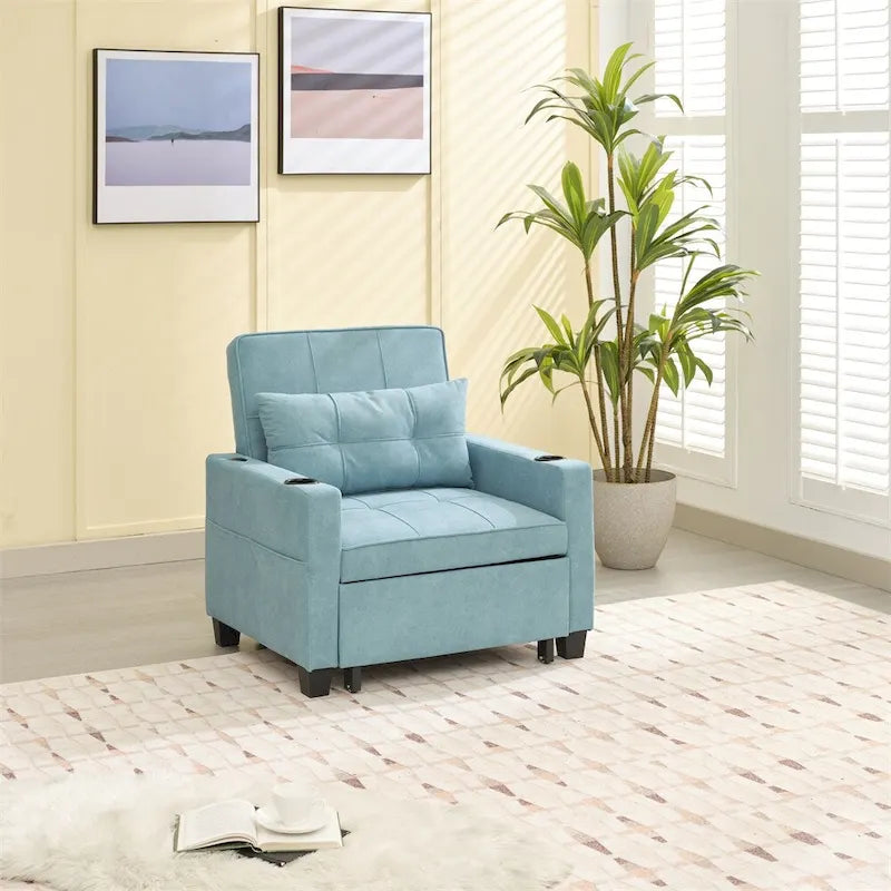 3-in-1 Pull Out Futon Convertible Chair with USB Ports