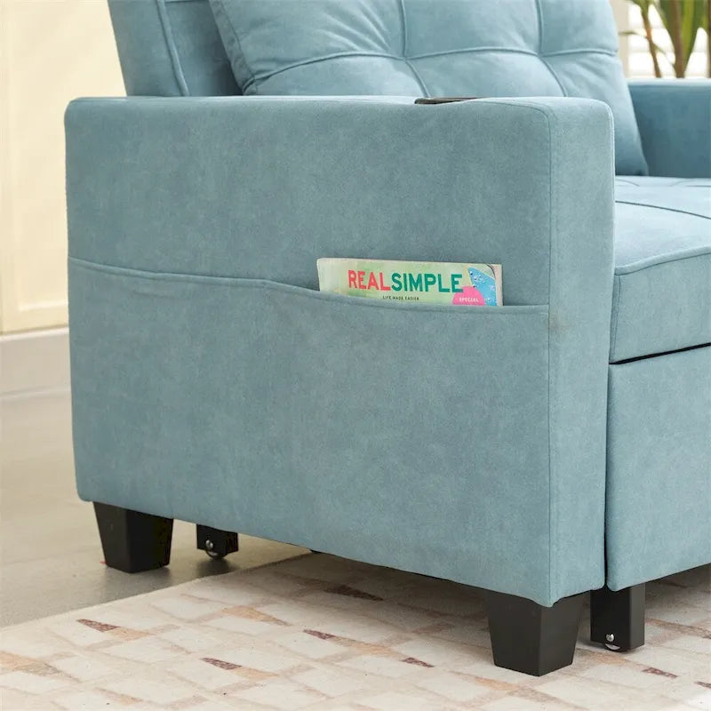 3-in-1 Pull Out Futon Convertible Chair with USB Ports