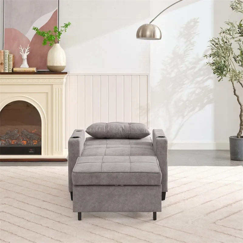 3-in-1 Pull Out Futon Convertible Chair with USB Ports