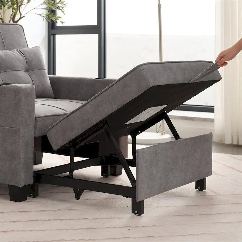 3-in-1 Pull Out Futon Convertible Chair with USB Ports