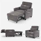 3-in-1 Pull Out Futon Convertible Chair with USB Ports