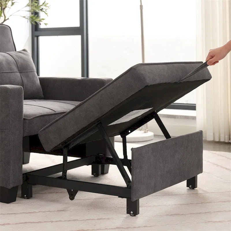 3-in-1 Pull Out Futon Convertible Chair with USB Ports