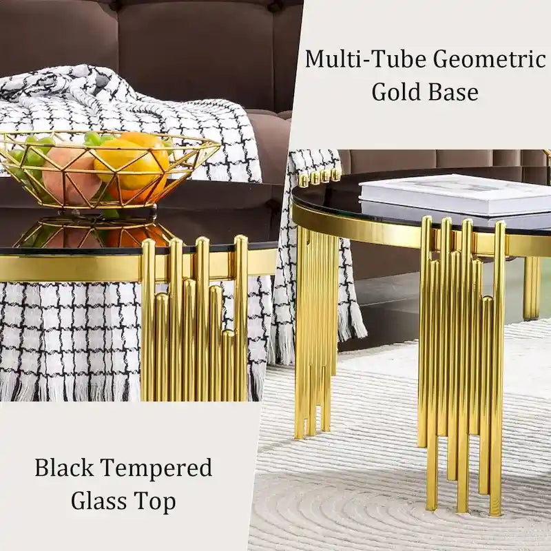 Modern 36 Round Coffee Table with Tempered Glass Top and Polished Chime-Shaped Legs