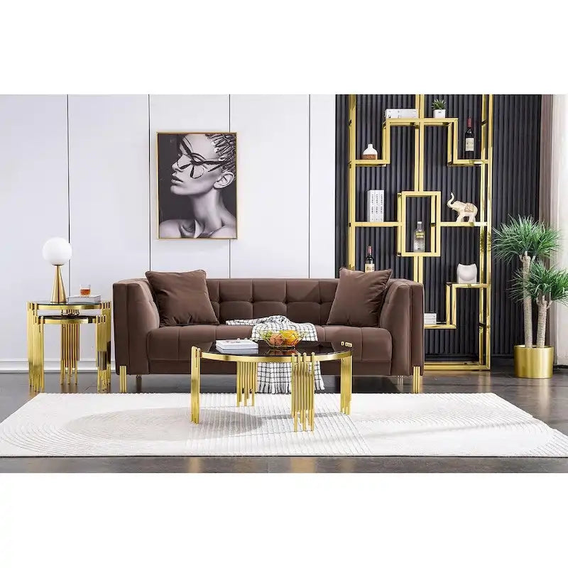 Modern 36 Round Coffee Table with Tempered Glass Top and Polished Chime-Shaped Legs