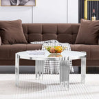 Modern 36 Round Coffee Table with Tempered Glass Top and Polished Chime-Shaped Legs