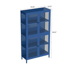 Modern Minimalist 3-Sided Tempered Glass Storage Cabinet with Four Cabinet Doors
