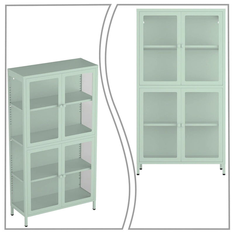 Modern Minimalist 3-Sided Tempered Glass Storage Cabinet with Four Cabinet Doors