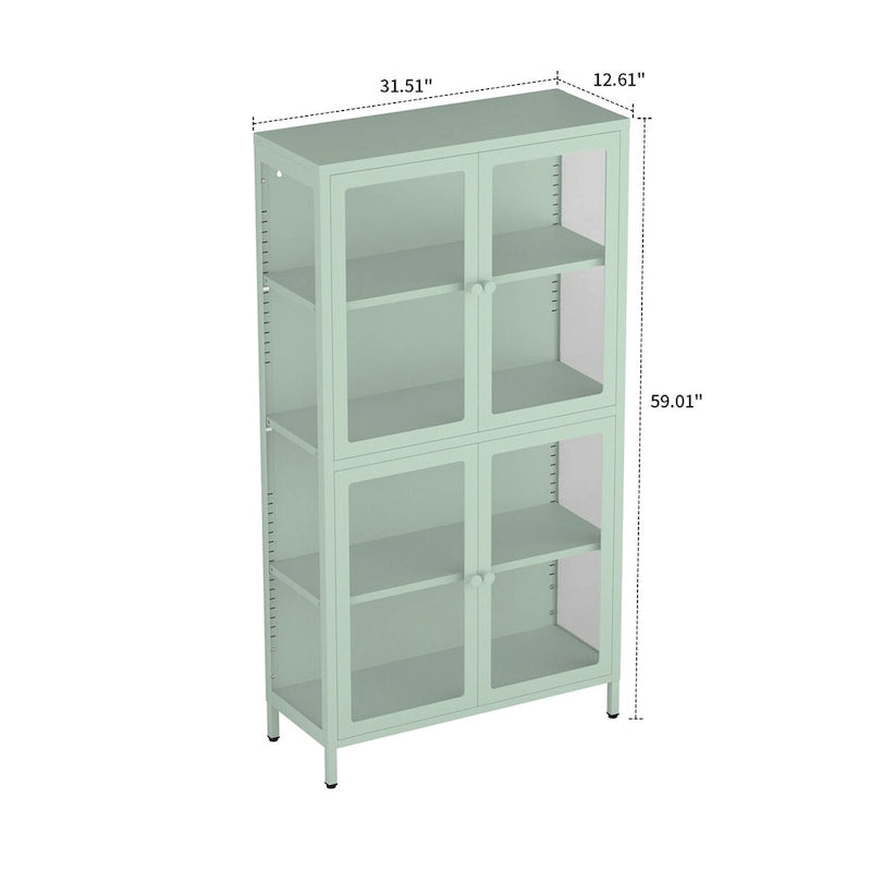 Modern Minimalist 3-Sided Tempered Glass Storage Cabinet with Four Cabinet Doors