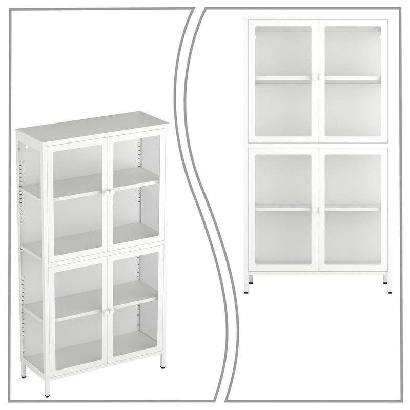 Modern Minimalist 3-Sided Tempered Glass Storage Cabinet with Four Cabinet Doors