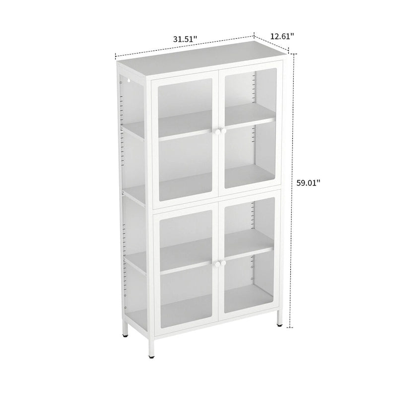 Modern Minimalist 3-Sided Tempered Glass Storage Cabinet with Four Cabinet Doors
