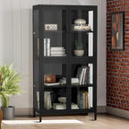 Modern Minimalist 3-Sided Tempered Glass Storage Cabinet with Four Cabinet Doors