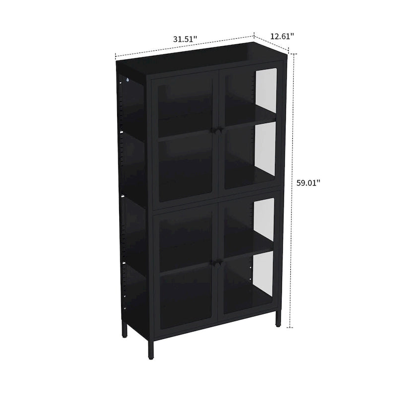 Modern Minimalist 3-Sided Tempered Glass Storage Cabinet with Four Cabinet Doors