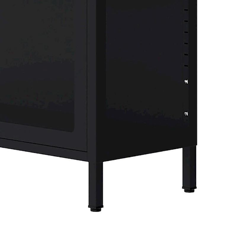 Modern Minimalist 3-Sided Tempered Glass Storage Cabinet with Four Cabinet Doors