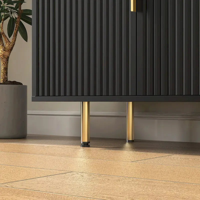 Black Modern Buffet Cabinet with Storage, Fluted Sideboard Large Buffet with Adjustable Shelves, Credenza, Accent Cabinet