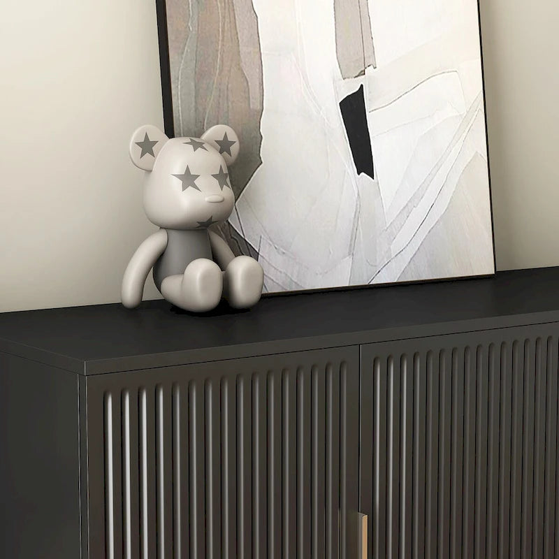 Black Modern Buffet Cabinet with Storage, Fluted Sideboard Large Buffet with Adjustable Shelves, Credenza, Accent Cabinet