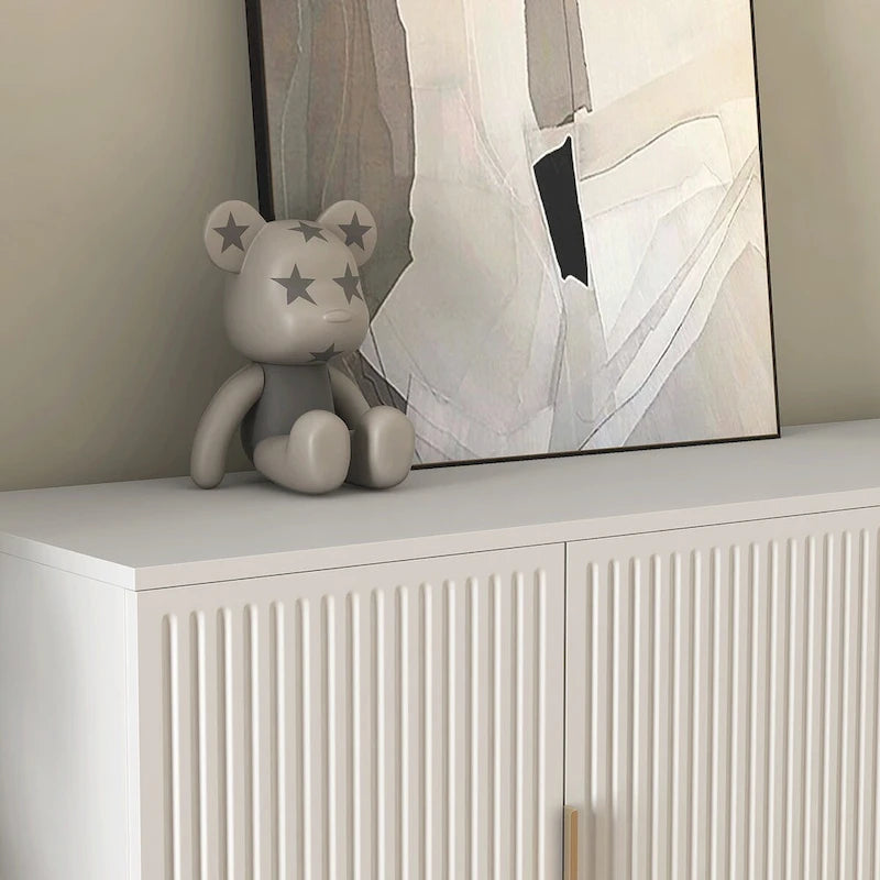 Black Modern Buffet Cabinet with Storage, Fluted Sideboard Large Buffet with Adjustable Shelves, Credenza, Accent Cabinet