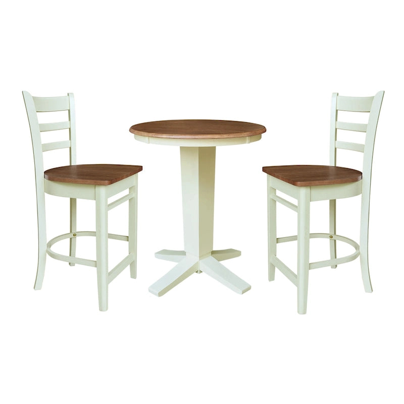 30 in Solid Wood Round Top Counter Height Dining Table with 2 Stools