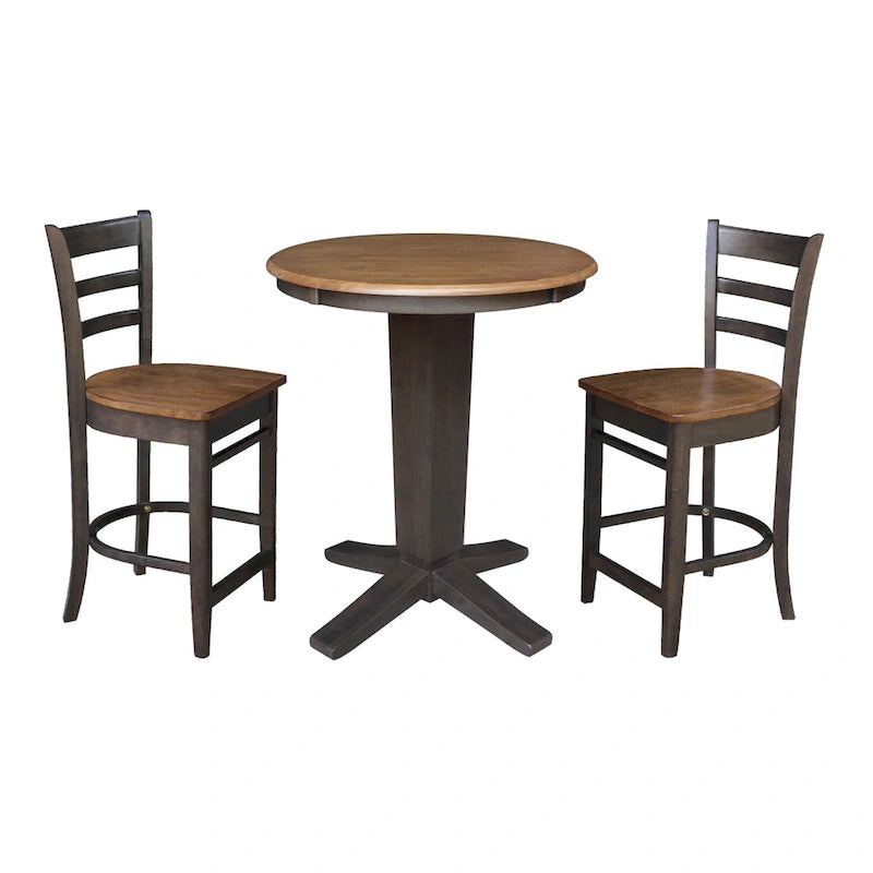 30 in Solid Wood Round Top Counter Height Dining Table with 2 Stools