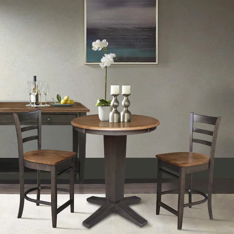 30 in Solid Wood Round Top Counter Height Dining Table with 2 Stools