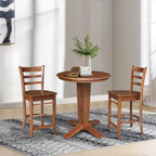 30 in Solid Wood Round Top Counter Height Dining Table with 2 Stools