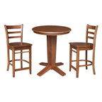 30 in Solid Wood Round Top Counter Height Dining Table with 2 Stools