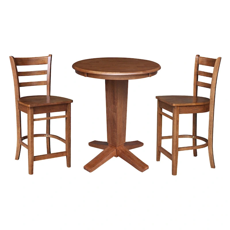 30 in Solid Wood Round Top Counter Height Dining Table with 2 Stools