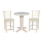 30 in Solid Wood Round Top Counter Height Dining Table with 2 Stools