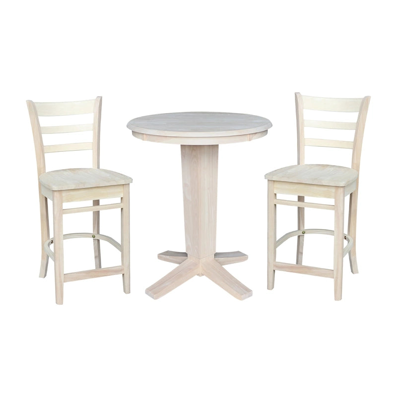 30 in Solid Wood Round Top Counter Height Dining Table with 2 Stools