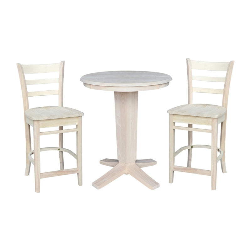 30 in Solid Wood Round Top Counter Height Dining Table with 2 Stools