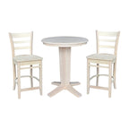 30 in Solid Wood Round Top Counter Height Dining Table with 2 Stools