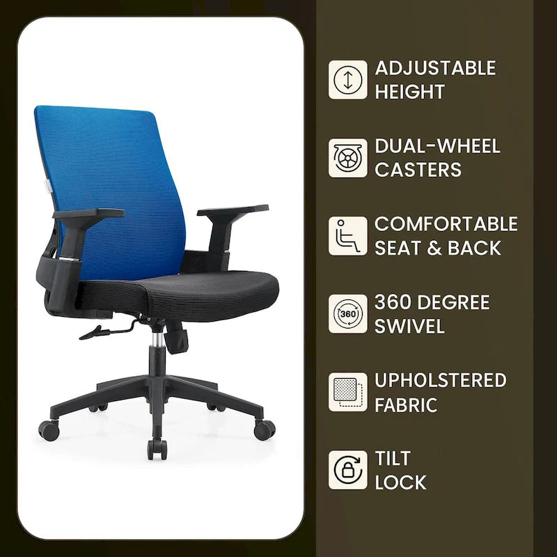 Adjustable Mid-Back Office Chair with 360-Degree Swivel and Tilt Brio Series by LeisureMod