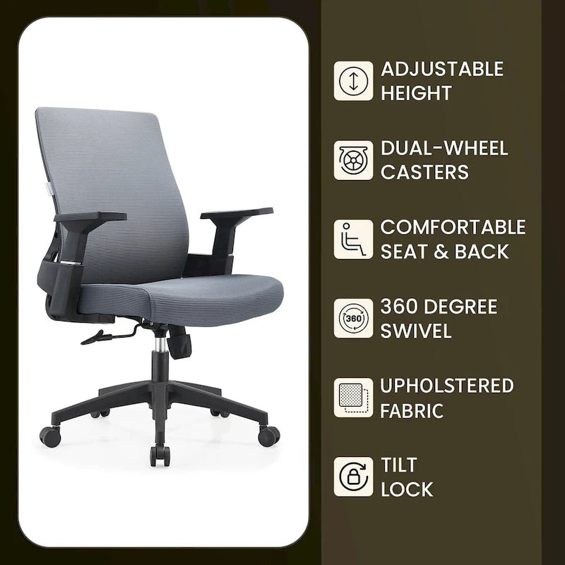 Adjustable Mid-Back Office Chair with 360-Degree Swivel and Tilt Brio Series by LeisureMod