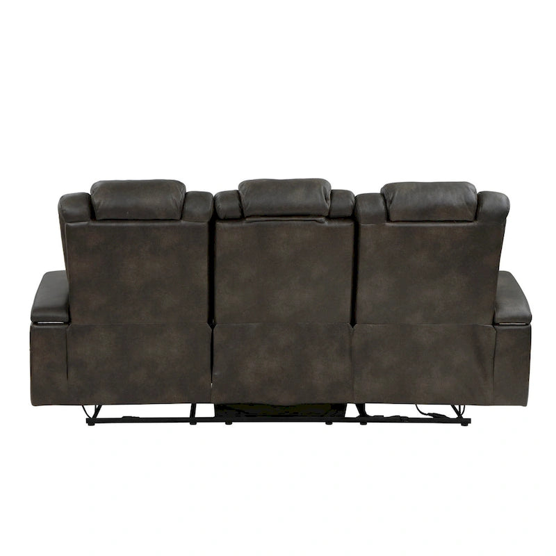 Mia 83 Inch Power Double Recliner Sofa, Gray Faux Leather, USB, Drop Table