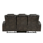 Mia 83 Inch Power Double Recliner Sofa, Gray Faux Leather, USB, Drop Table