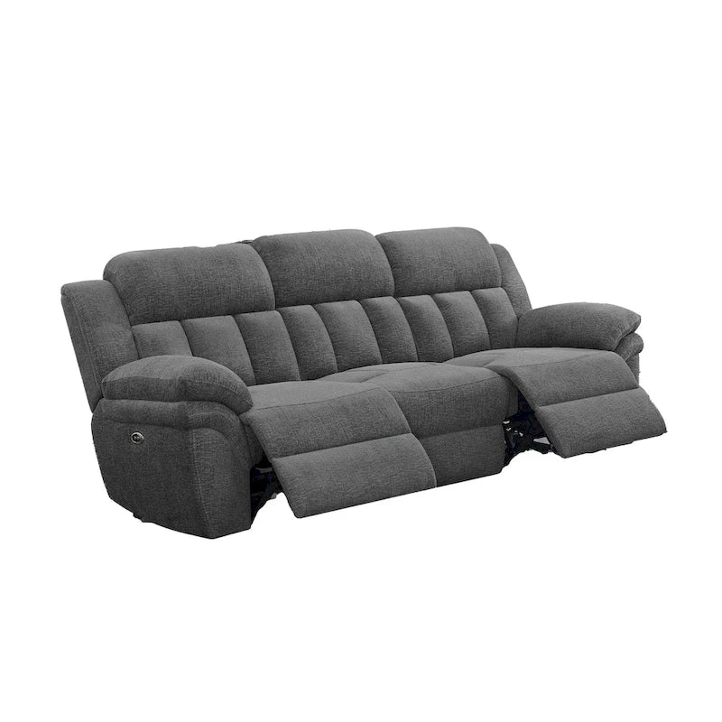 Diko 99 Inch Dual Power Recliner Sofa, Cushioned Tufted Seats, Gray Finish
