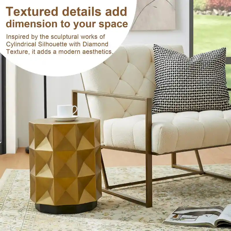 Glitzhome 17H Antique Gold MGO Geometric Side Table or Accent Stool - 14L x 14W x 17H