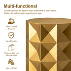 Glitzhome 17H Antique Gold MGO Geometric Side Table or Accent Stool - 14L x 14W x 17H