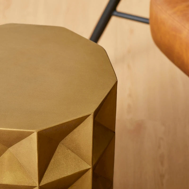 Glitzhome 17H Antique Gold MGO Geometric Side Table or Accent Stool - 14L x 14W x 17H